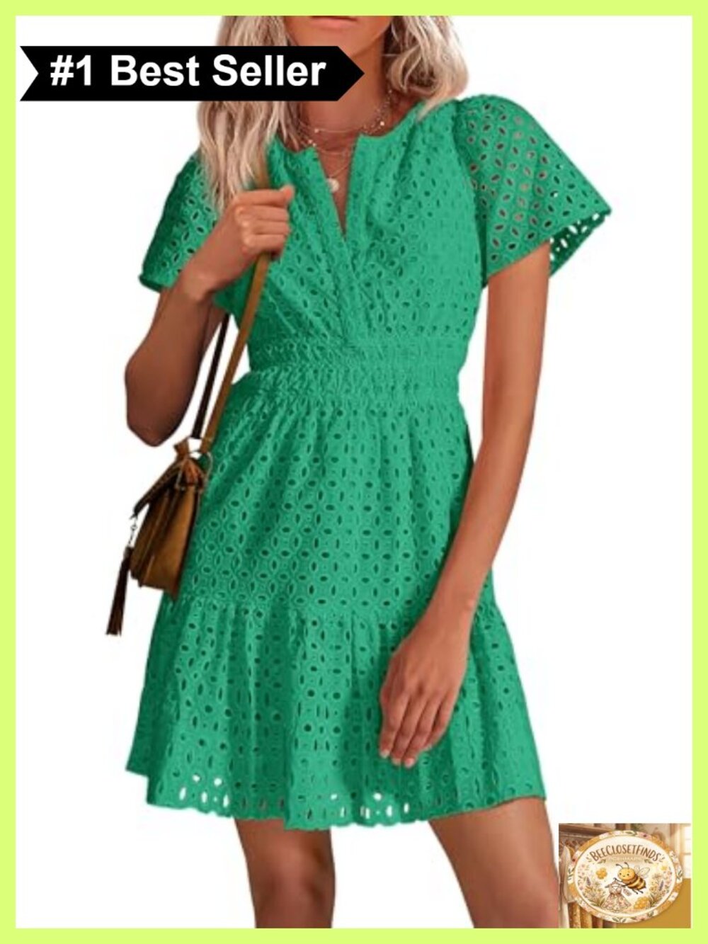 Summer Eyelet Lace Short Sleeve V Neck Ruffle Mini Dress